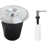 Kit Lixeira Embutir Pia 5L Inox Polido + Dosador Inox Polido