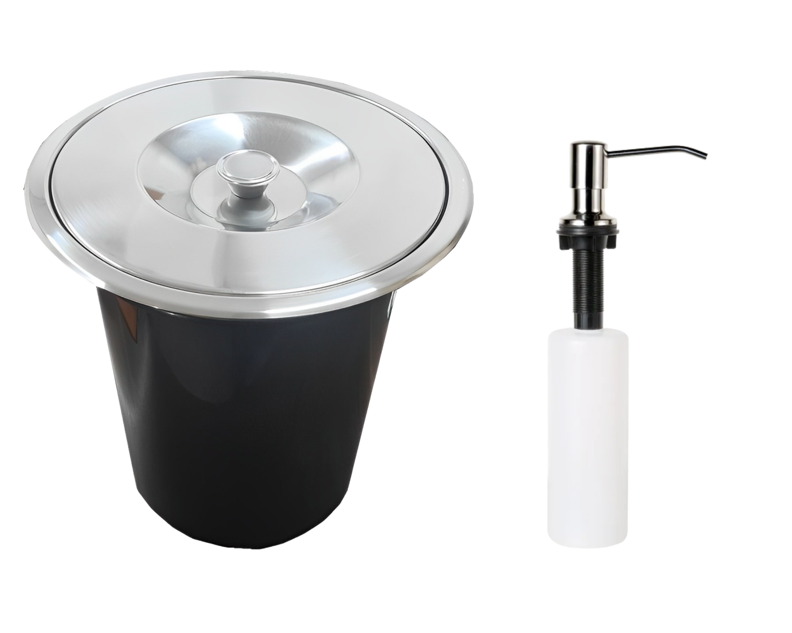 718866-1.png Kit Lixeira Embutir Pia 5L Inox Polido + Dosador Inox Polido - Imagem 1