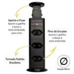 Torre de Tomada Retrátil Multiplug Embutir Mesa Granito Preta - Imagem 3