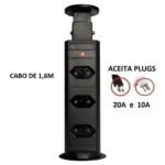Torre de Tomada Retrátil Multiplug Embutir Mesa Granito Preta - Imagem 4