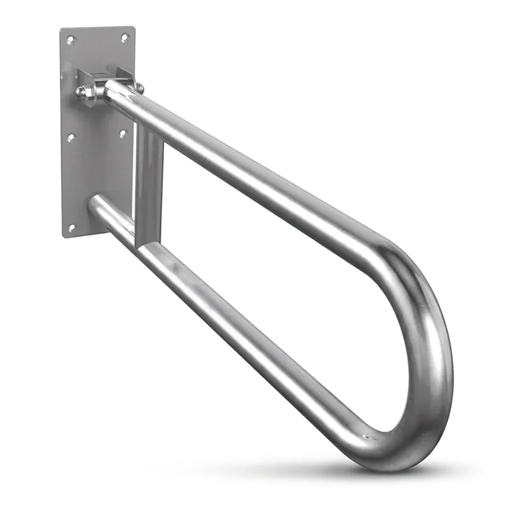 Barra de apoio articulada inox 60cm para banheiro Edmetal +Segura em fundo branco