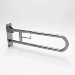 Barra de apoio articulada inox com porta-papel 60cm em perspectiva 3-4