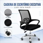 Cadeira office giratória preta com rodízio Comfort Kazalinda arte