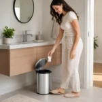 Cliente feliz usando lixeira inox pedal 5 litros Tramontina com balde removível