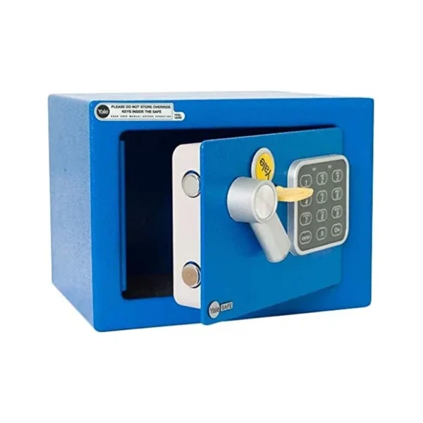 Cofre digital Yale azul compacto chave emergência segurança