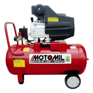 Compressor MAM-10-50LBR Bivolt Motomil vermelho e preto em fundo branco