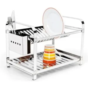 Escorredor inox para 16 pratos com porta-talher Dinox em fundo branco
