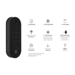 Fechadura digital Yale Lia BP preta fosca para porta de correr caracteristicas em fundo branco