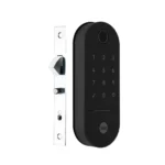 Fechadura digital Yale Lia BP preta fosca para porta de correr em fundo branco
