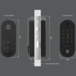 Fechadura digital Yale Lia BP preta fosca para porta de correr vistas e medidas