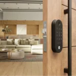 Fechadura digital Yale Lia BP preta fosca para porta em ambiente residencial