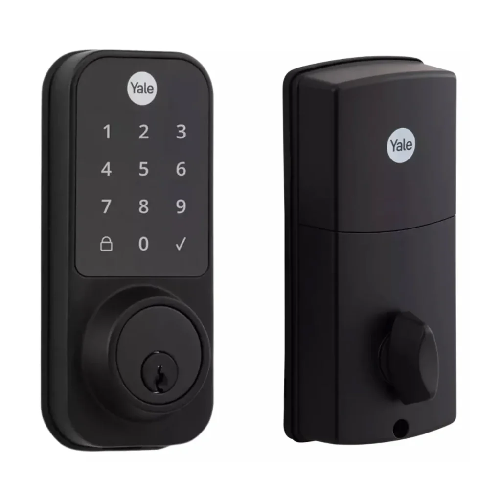 Fechadura digital Yale YDD 120 preta para porta externa em fundo branco