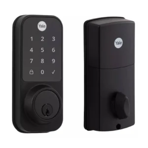 Fechadura digital Yale YDD 120 preta para porta externa em fundo branco