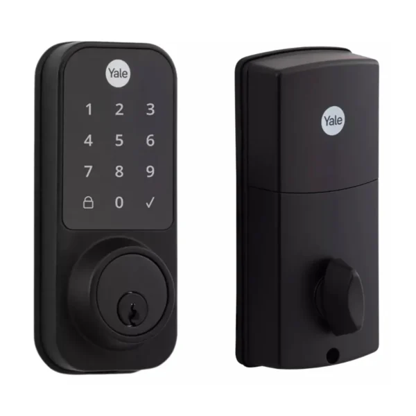 Fechadura digital Yale YDD 120 preta para porta externa em fundo branco