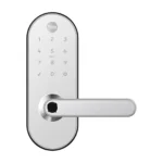 Fechadura digital Yale YMC 420W branca com Zigbee em fundo branco