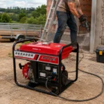 Gerador à gasolina Motomil MG-3000CL em área externa de trabalho ou manutenção