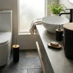 Kit banheiro 6 peças Plasvale com bambu decorando lavabo
