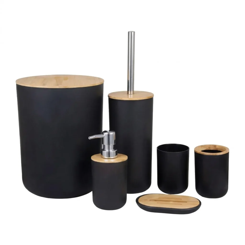 Kit banheiro Plasvale com detalhes em bambu em perspectiva 3-4
