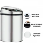 Lixeira Automática em Inox Premium 30 Litros com Sensor Infravermelho Kazalinda