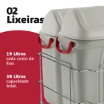 Lixeira dupla deslizante Schmitt 2701 com dois cestos bege e suporte cromado
