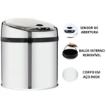 Lixeira Automática Premium com Sensor em Inox 6 Litros Kazalinda - Imagem 2