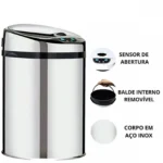 Lixeira automática premium com sensor em inox 9 litros Kazalinda em fundo branco tópicos