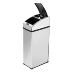 Lixeira automática quadrada inox 6 litros Kazalinda em fundo branco tampa aberta