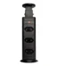 Torre de tomada retrátil Multiplug preta para embutir em mesa ou granito em fundo branco
