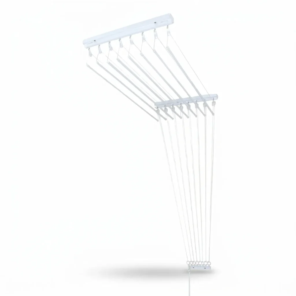 Varal de teto branco 120cm com 8 varetas Kazalinda em fundo branco
