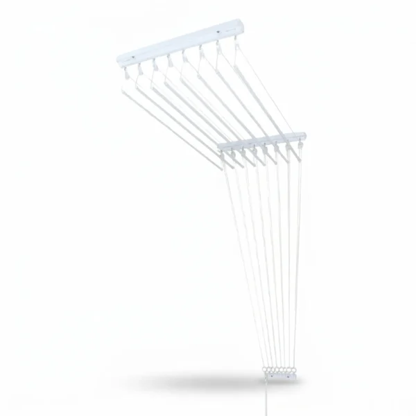 Varal de teto branco 120cm com 8 varetas Kazalinda em fundo branco