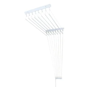 Varal de teto branco 120cm com 8 varetas Kazalinda em perspectiva 3-4