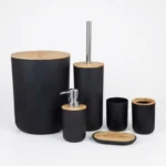 Kit Luxo Bambu para Banheiro 6 Peças Preto/Branco Plasvale - Imagem 2