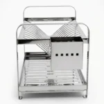 Vista lateral do escorredor inox para 16 pratos com porta-talher Dinox