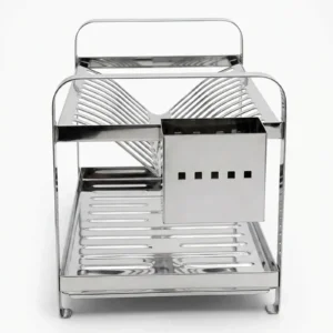 Vista lateral do escorredor inox para 16 pratos com porta-talher Dinox