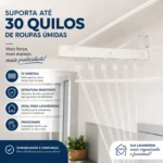 Varal de Parede Individual 10 Varetas Branco 80cm Kazalinda - Imagem 8
