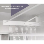 Varal de Parede Individual 10 Varetas Branco - 100cm - Imagem 4