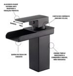 Torneira Banheiro Monocomando Lavatório Cascata Dc6006 Preto - Imagem 2