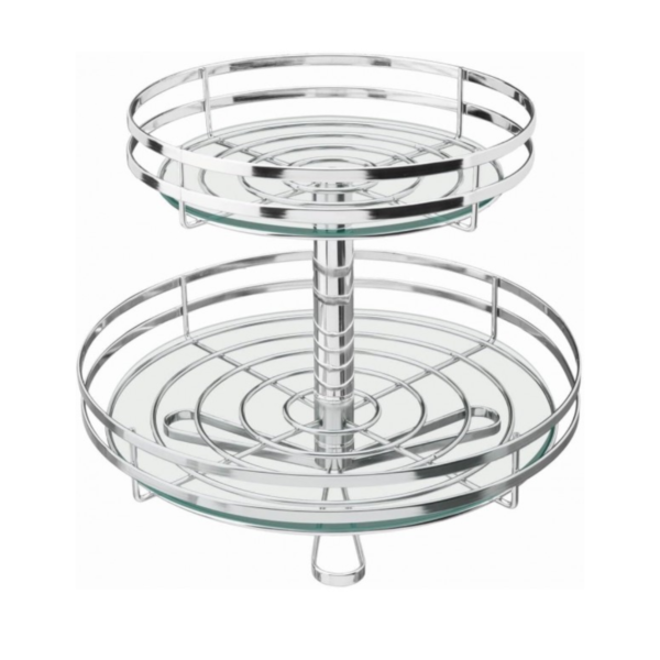 Fruteira De Mesa Dupla Redonda Com Vidro Giratória Cromado