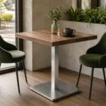 Base de mesa inox quadrada OR 2201 aplicada em café, varanda ou ambiente corporativo