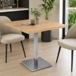 Base de mesa inox quadrada OR 2201 com tampo de madeira em ambiente moderno