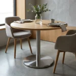 Base de mesa inox redonda OR 2202 com tampo de madeira em ambiente moderno
