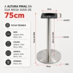 Base de Mesa Inox Redonda OR 2202 para Tampos até 100cm - Imagem 7
