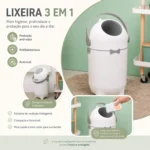 Lixeira mágica antiodor branca 10 litros Kazalinda para fraldas e pets arte 3 em 1