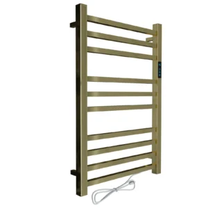 Toalheiro Térmico Quadrado Dourado Polido Kazalinda Bivolt com Timer Touch Lateral