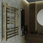Toalheiro Térmico Quadrado Dourado Polido Kazalinda Bivolt com Timer Touch banheiro sofisticado lateral