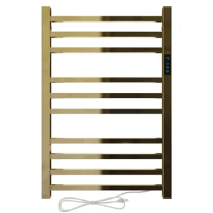 Toalheiro Térmico Quadrado Dourado Polido Kazalinda Bivolt com Timer Touch e Saída Lateral Direita ou Esquerda