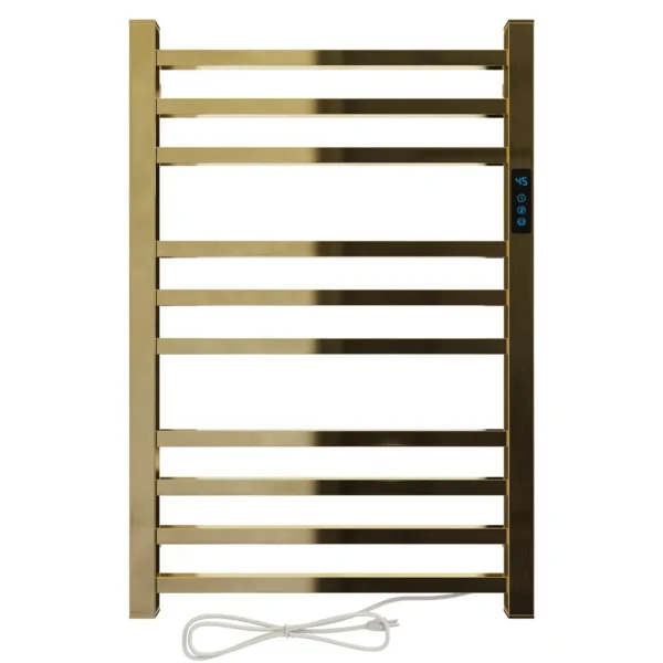 Toalheiro Térmico Quadrado Dourado Polido Kazalinda Bivolt com Timer Touch e Saída Lateral Direita ou Esquerda