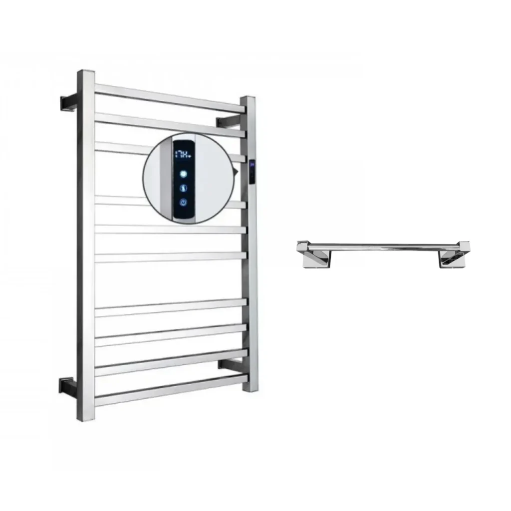 Toalheiro térmico grande quadrado inox Kazalinda Touch Bivolt com brinde em fundo branco