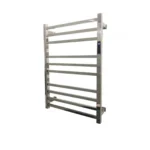 Toalheiro térmico grande quadrado inox Kazalinda com timer em fundo branco vista lateral