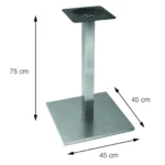 Vista lateral com medidas da base de mesa inox quadrada OR 2201
